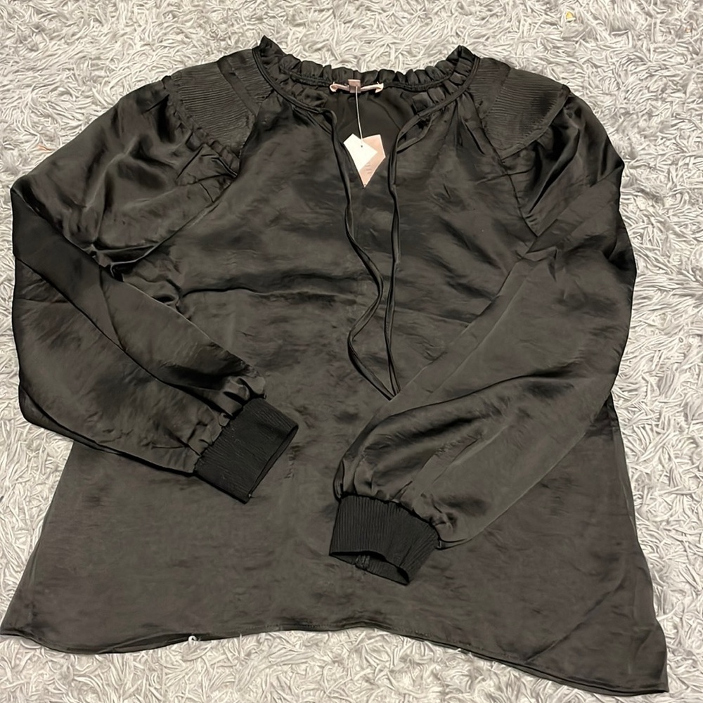 Philosophy Black Silk Tie Front Top